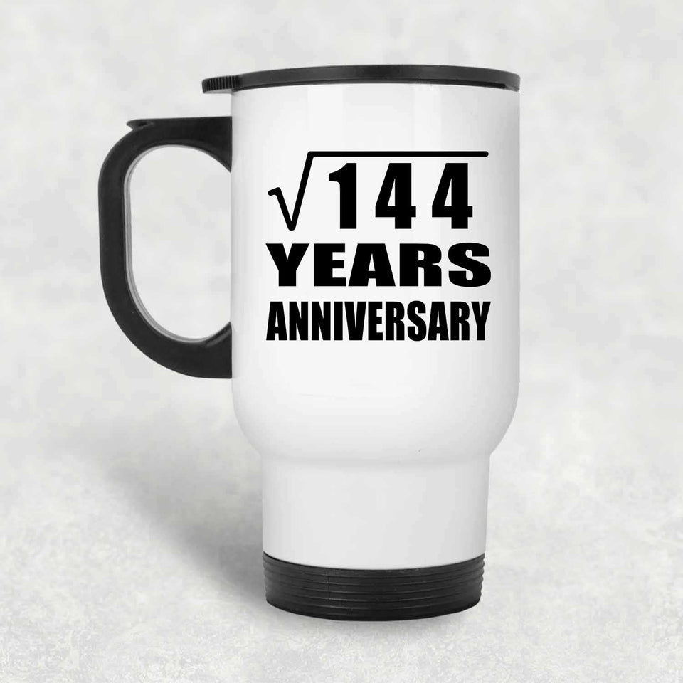 12th Anniversary Square Root of 144 Years Anniversary - White Travel Mug