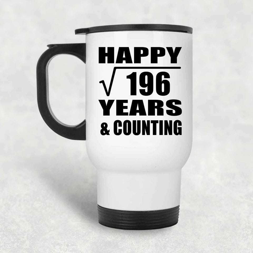 Happy 14th Anniversary Square Root of 196 Years & Counting - White Travel Mug