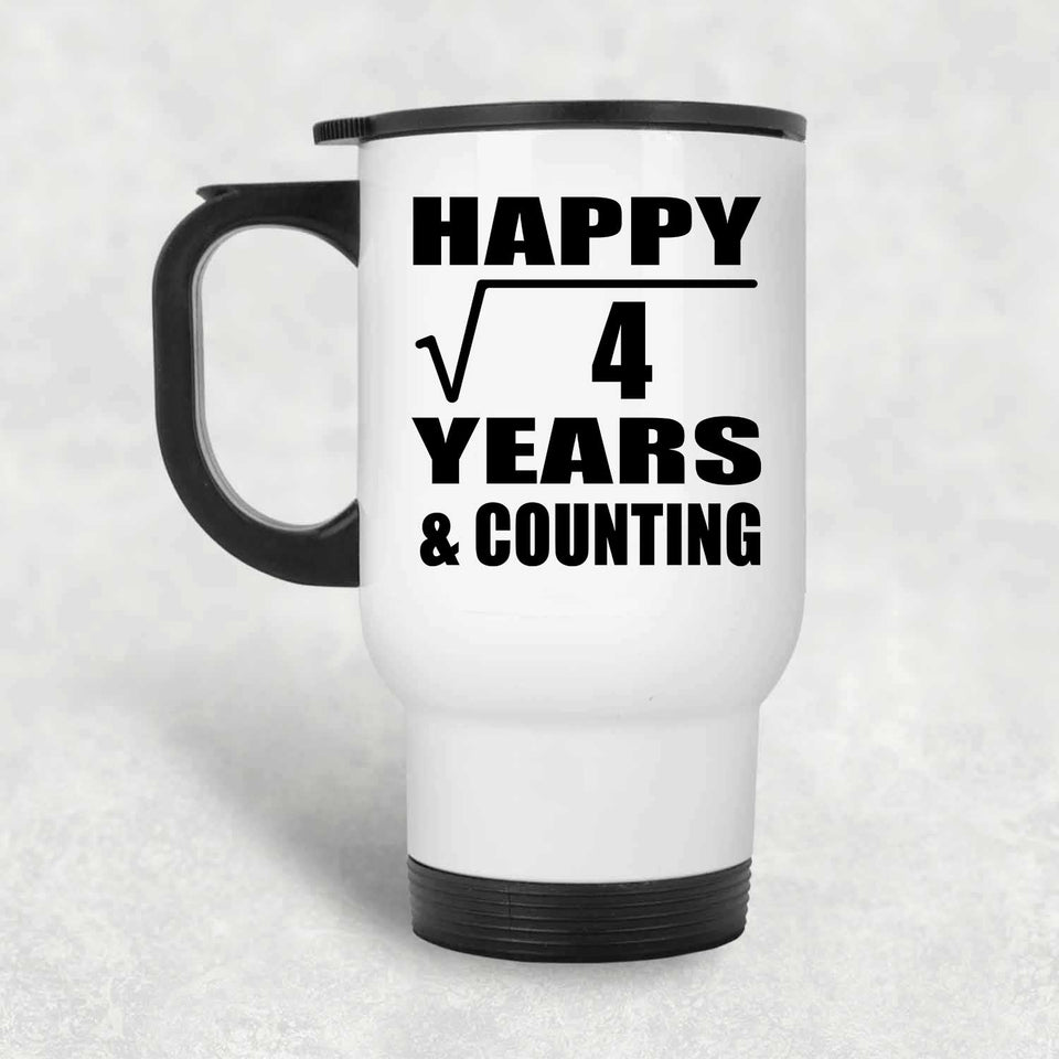 Happy 2nd Anniversary Square Root of 4 Years & Counting - White Travel Mug