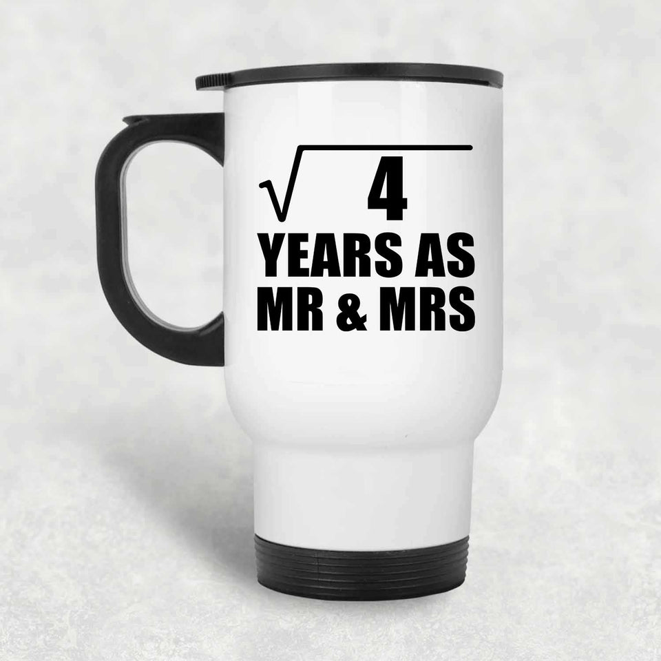 2nd Anniversary Square Root of 4 Years As Mr & Mrs - White Travel Mug