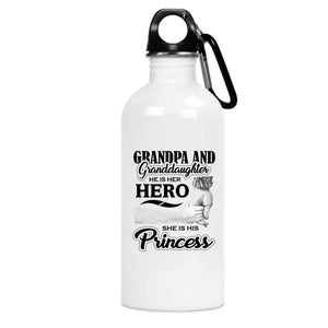 Grandpa & Granddaughter, He is Her Hero, She is His Princess - Water Bottle