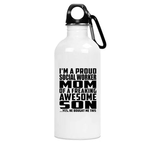 Proud Social Worker Mom Of Awesome Son - Water Bottle