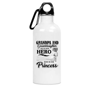 Grandpa & Granddaughter, He is Her Hero, She is His Princess - Water Bottle