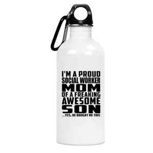Proud Social Worker Mom Of Awesome Son - Water Bottle