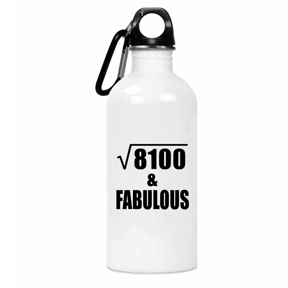 90th Birthday Square Root of 8100 & Fabulous - Water Bottle
