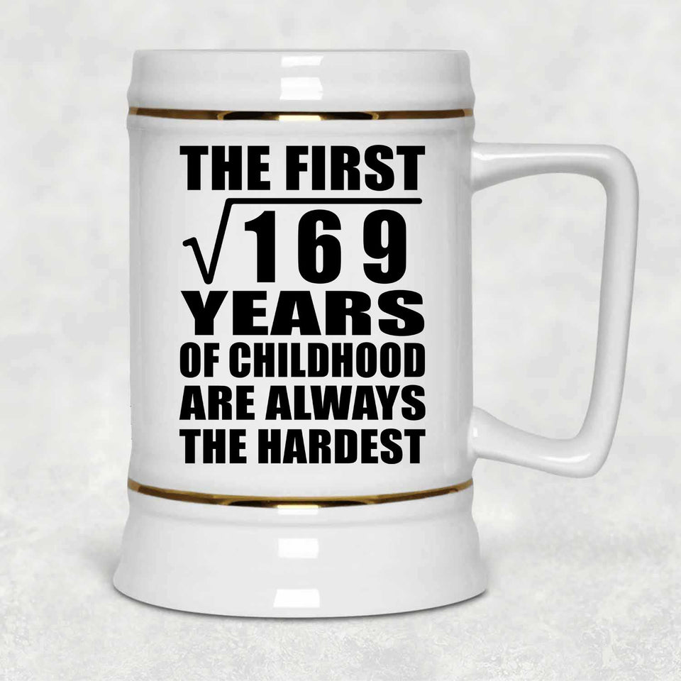 13th Birthday Square Root of 169 Years of Childhood - Beer Stein
