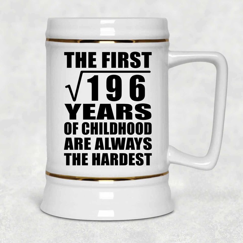 14th Birthday Square Root of 196 Years of Childhood - Beer Stein