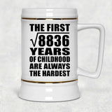 94th Birthday Square Root of 8836 Years of Childhood - Beer Stein
