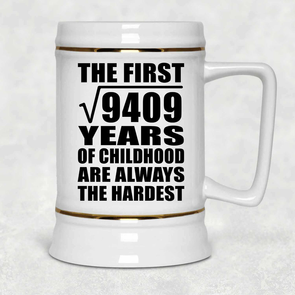 97th Birthday Square Root of 9409 Years of Childhood - Beer Stein