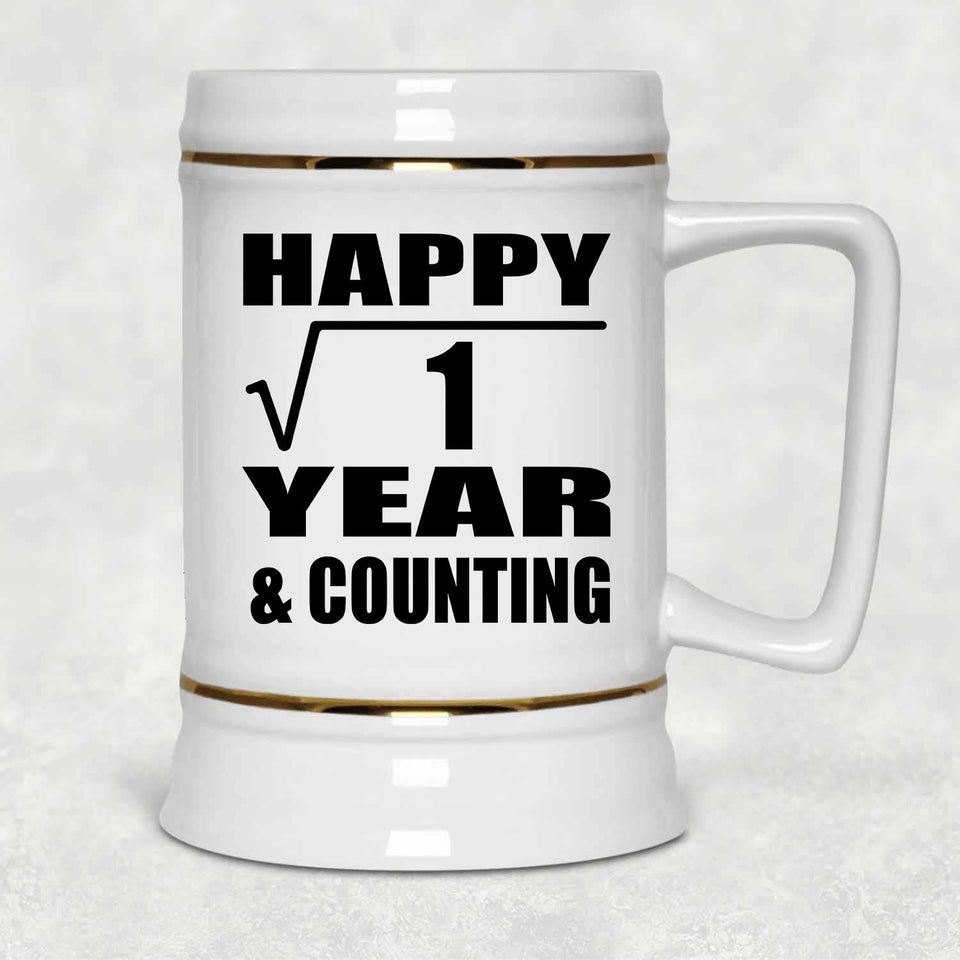 Happy 1st Anniversary Square Root of 1 Year & Counting - Beer Stein