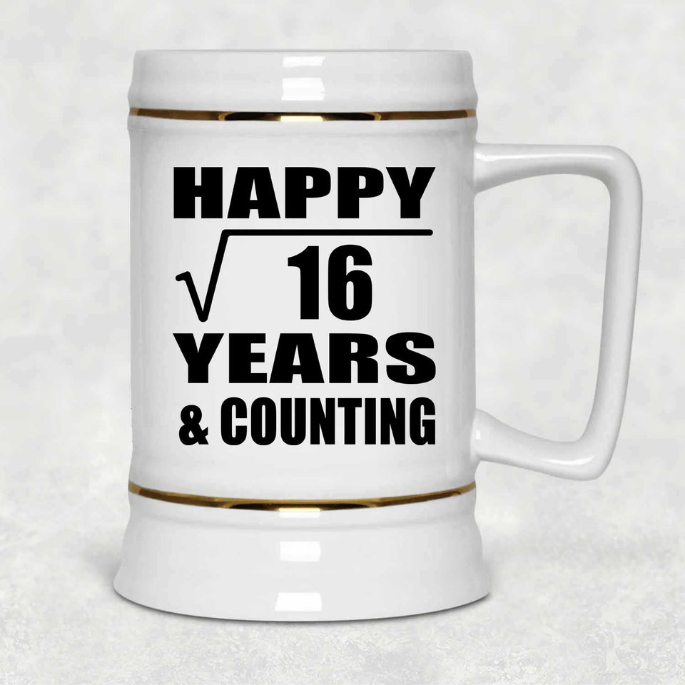 Happy 4th Anniversary Square Root of 16 Years & Counting - Beer Stein