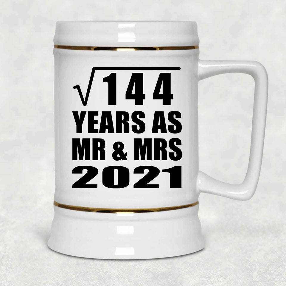 12th Anniversary Square Root of 144 Years As Mr & Mrs 2021 - Beer Stein
