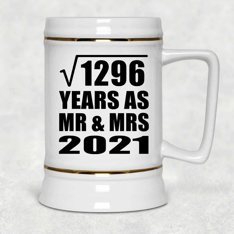 36th Anniversary Square Root of 1296 Years As Mr & Mrs 2021 - Beer Stein