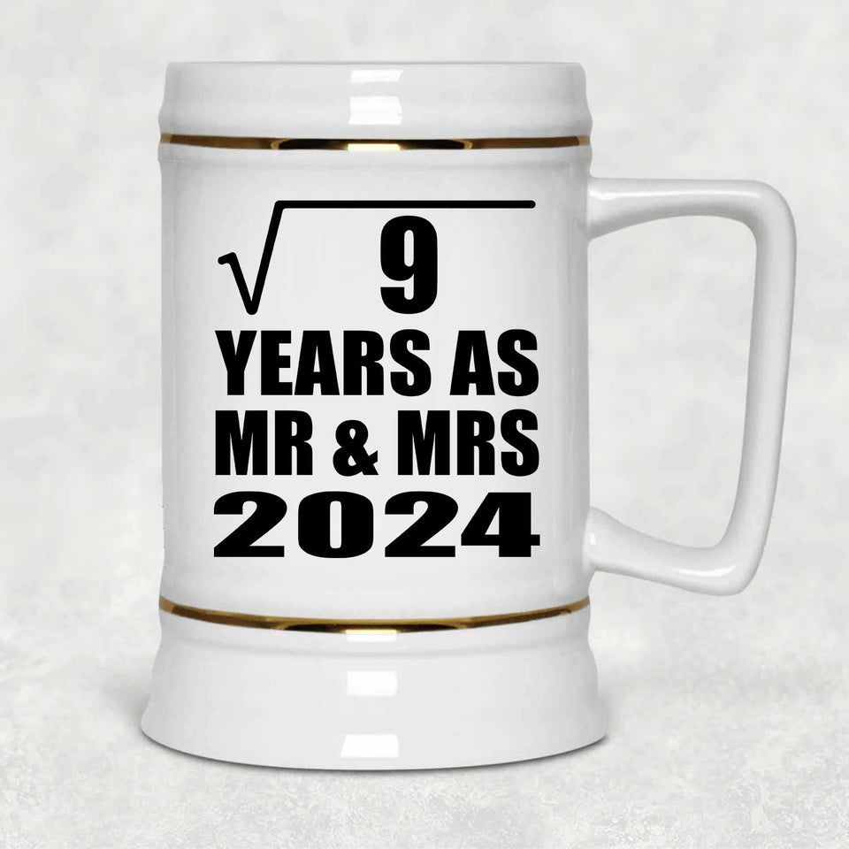 3rd Anniversary Square Root of 9 Years As Mr & Mrs 2024 - Beer Stein
