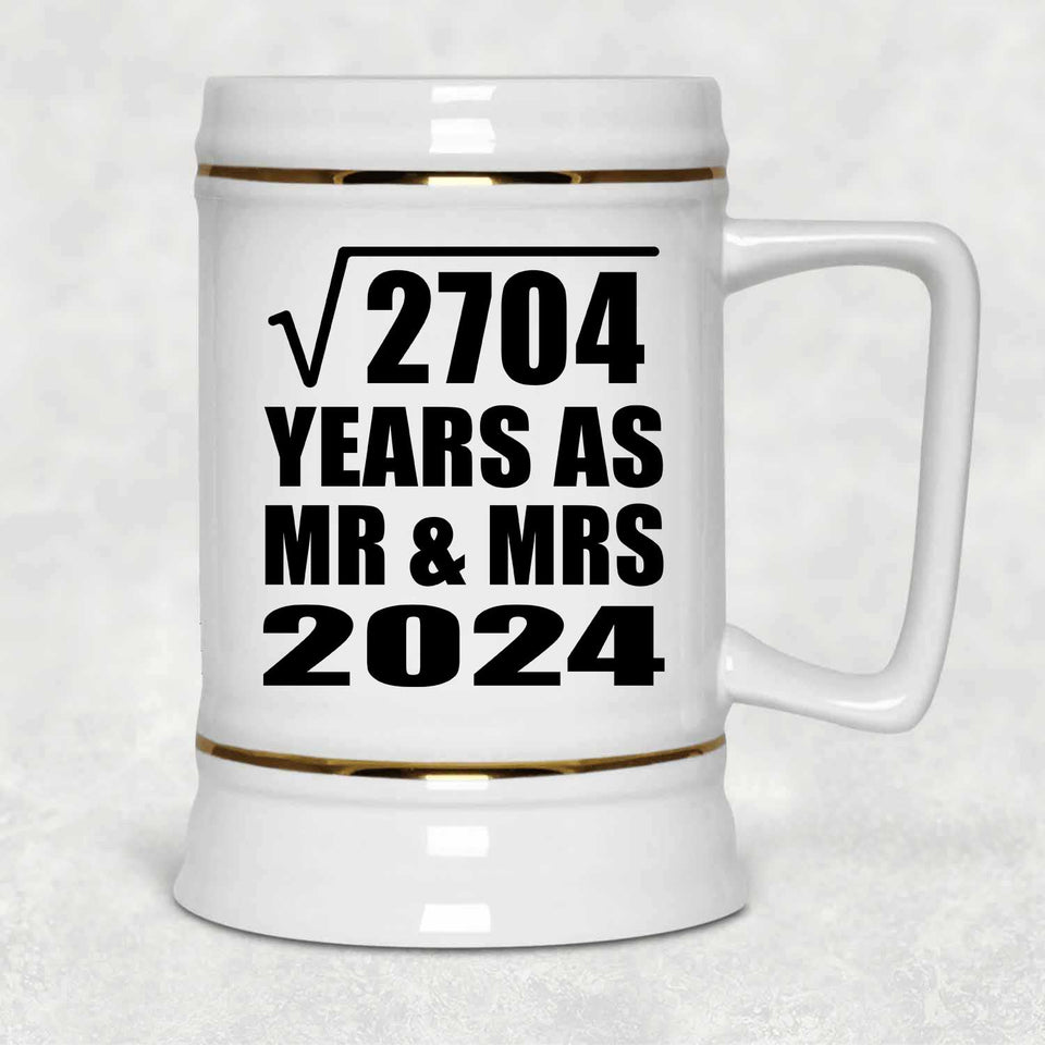 52nd Anniversary Square Root of 2704 Years As Mr & Mrs 2024 - Beer Stein