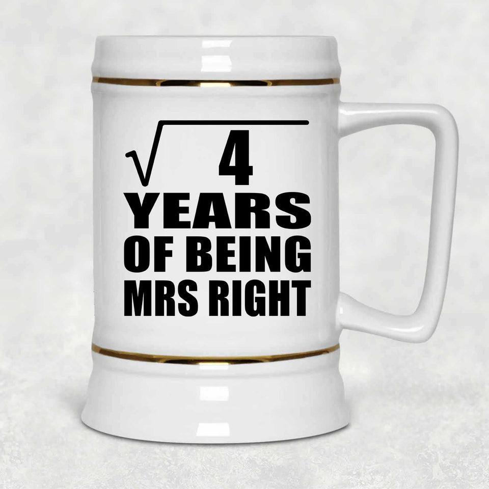 2nd Anniversary Square Root of 4 Years of Being Mrs Right - Beer Stein