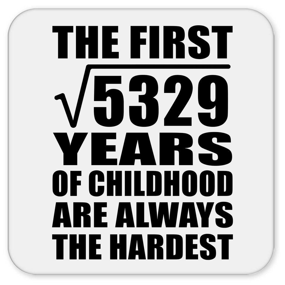 73rd Birthday Square Root of 5329 Years of Childhood - Drink Coaster