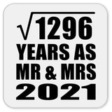 36th Anniversary Square Root of 1296 Years As Mr & Mrs 2021 - Drink Coaster