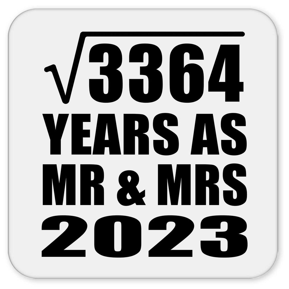 58th Anniversary Square Root of 3364 Years As Mr & Mrs 2023 - Drink Coaster