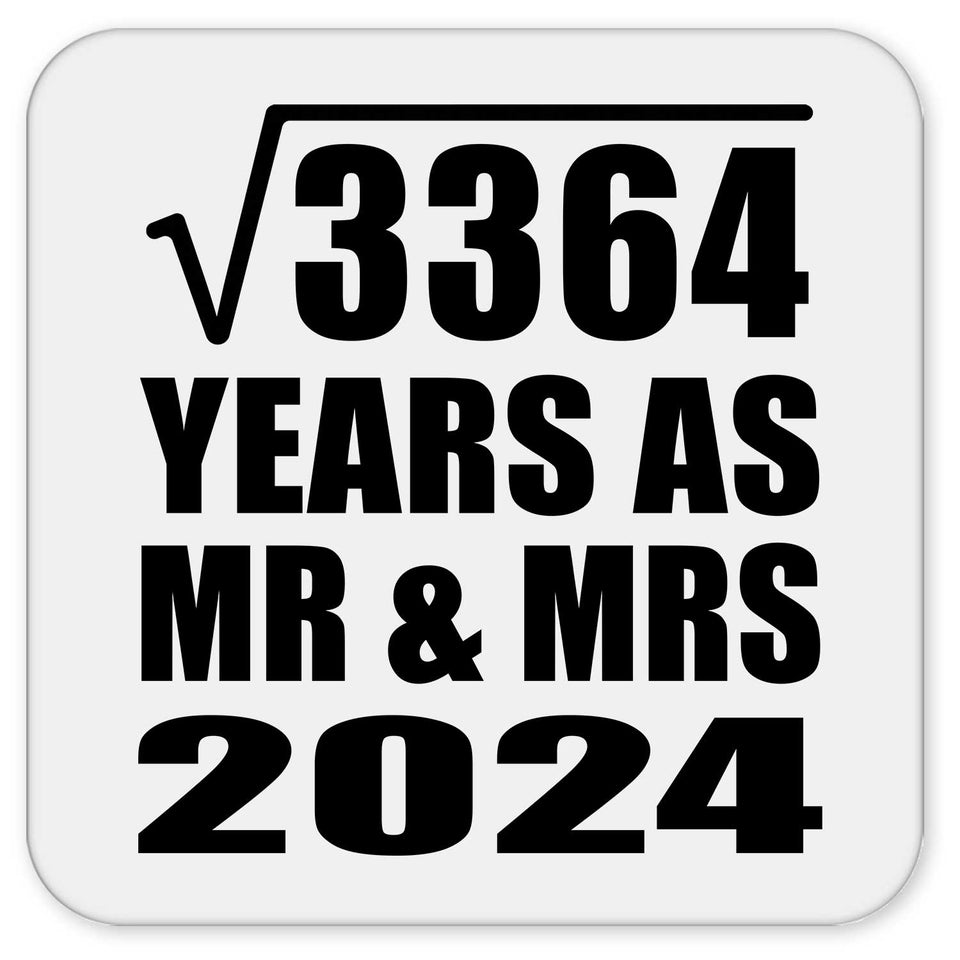 58th Anniversary Square Root of 3364 Years As Mr & Mrs 2024 - Drink Coaster