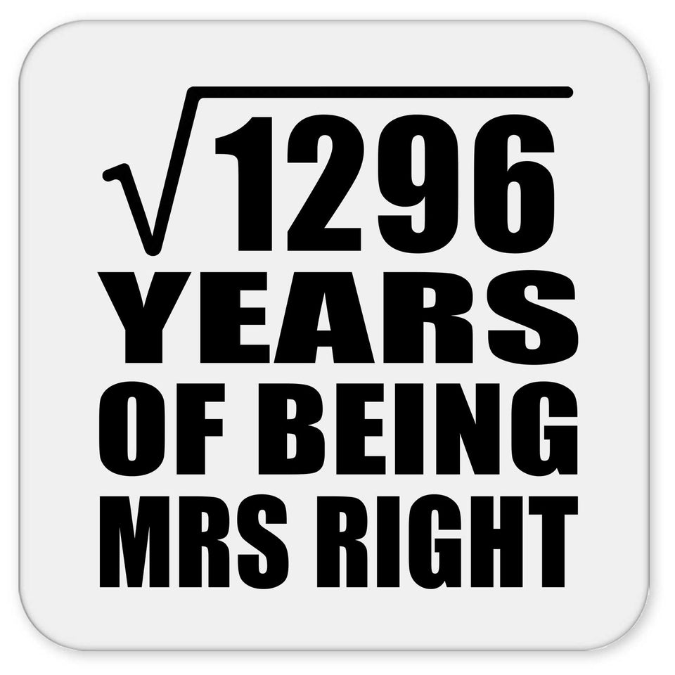 36th Anniversary Square Root of 1296 Years of Being Mrs Right - Drink Coaster