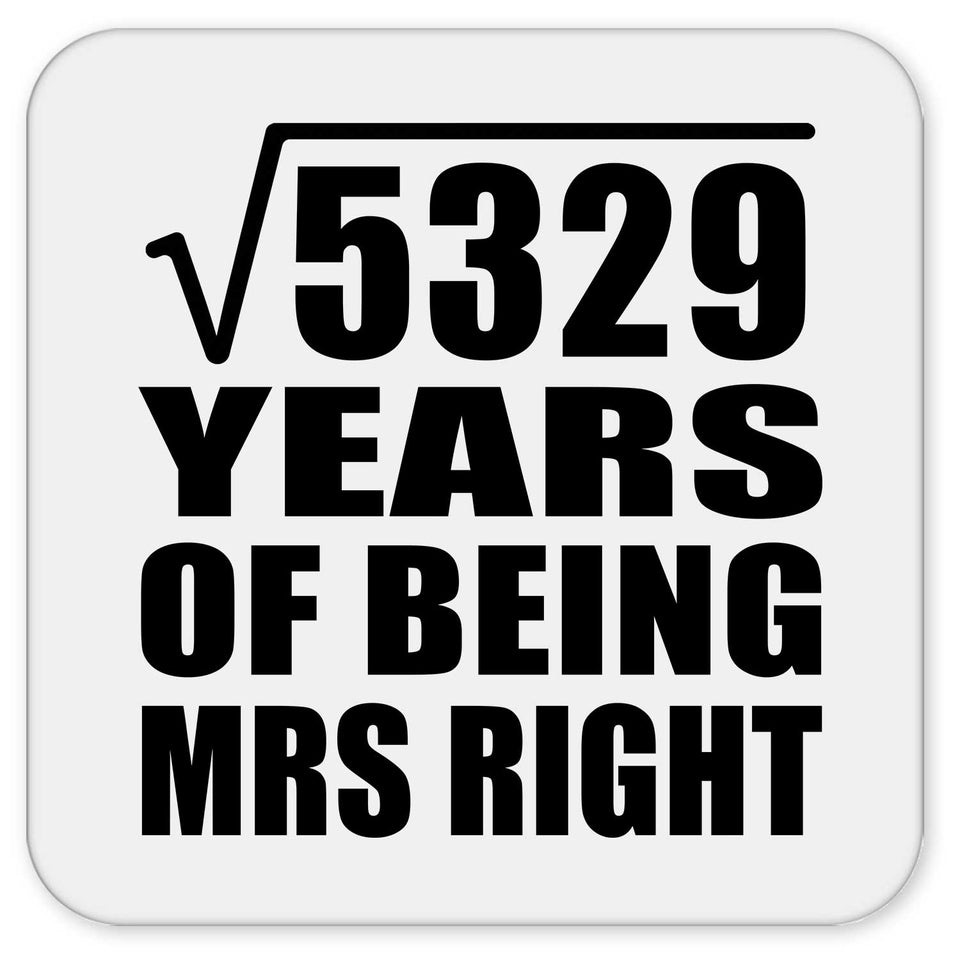 73rd Anniversary Square Root of 5329 Years of Being Mrs Right - Drink Coaster