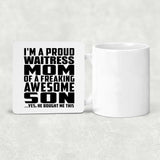 Proud Waitress Mom Of Awesome Son - Drink Coaster