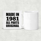 43rd Birthday Made in 1981 All Parts Original - Drink Coaster