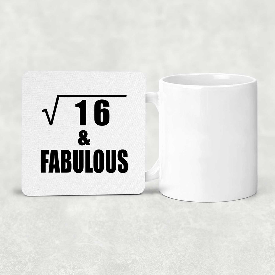 4th Birthday Square Root of 16 & Fabulous - Drink Coaster