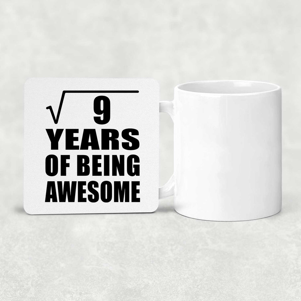 3rd Birthday Square Root of 9 Years of Being Awesome - Drink Coaster
