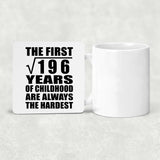 14th Birthday Square Root of 196 Years of Childhood - Drink Coaster