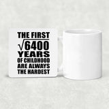 80th Birthday Square Root of 6400 Years of Childhood - Drink Coaster