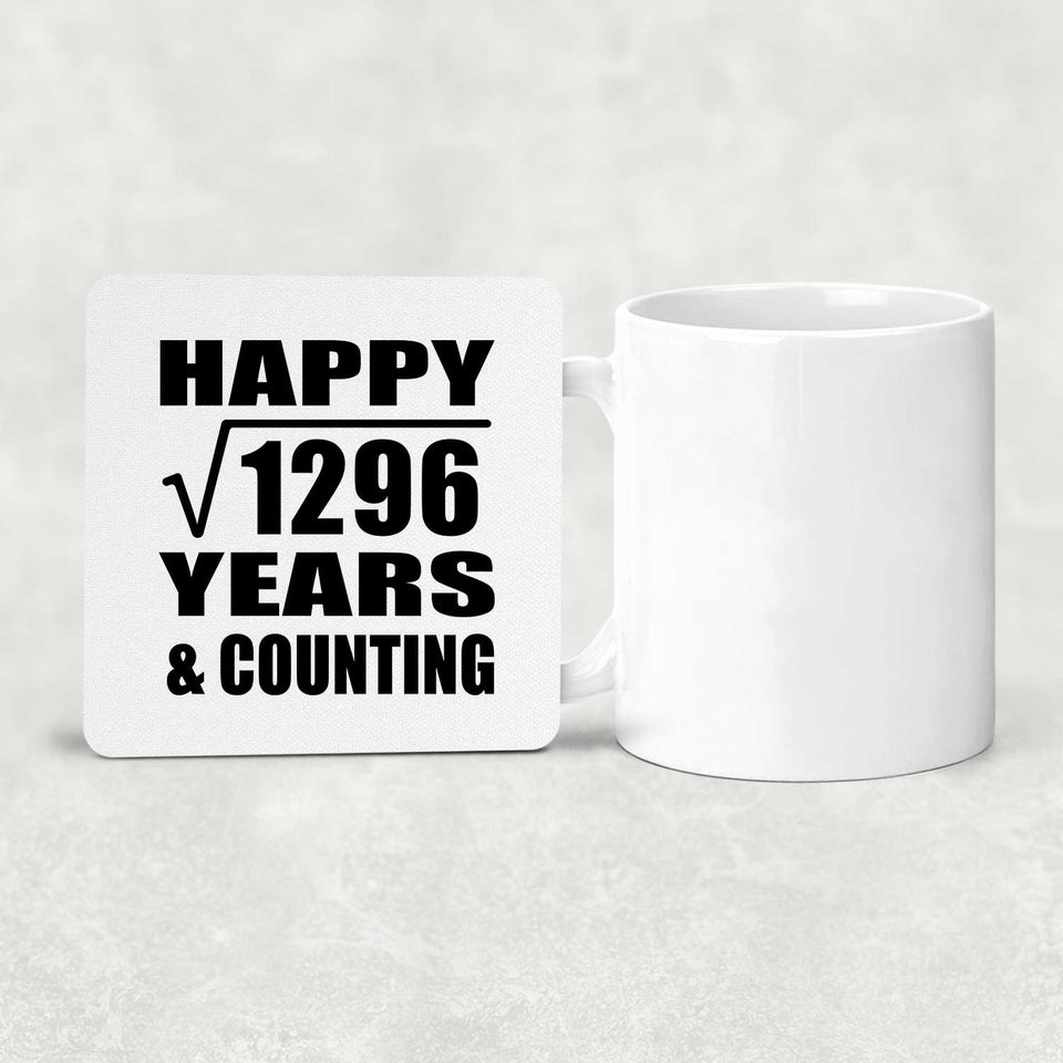Happy 36th Anniversary Square Root of 1296 Years & Counting - Drink Coaster