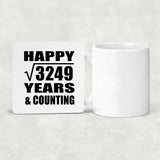 Happy 57th Anniversary Square Root of 3249 Years & Counting - Drink Coaster