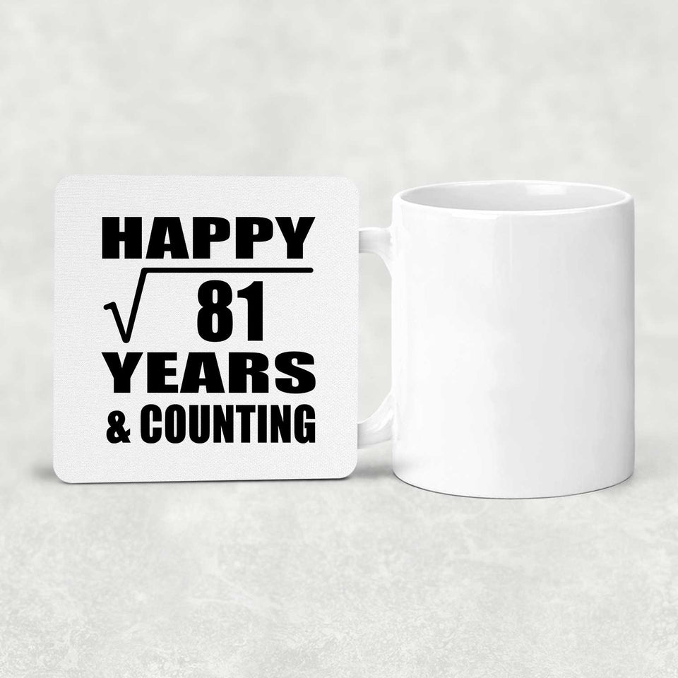 Happy 9th Anniversary Square Root of 81 Years & Counting - Drink Coaster