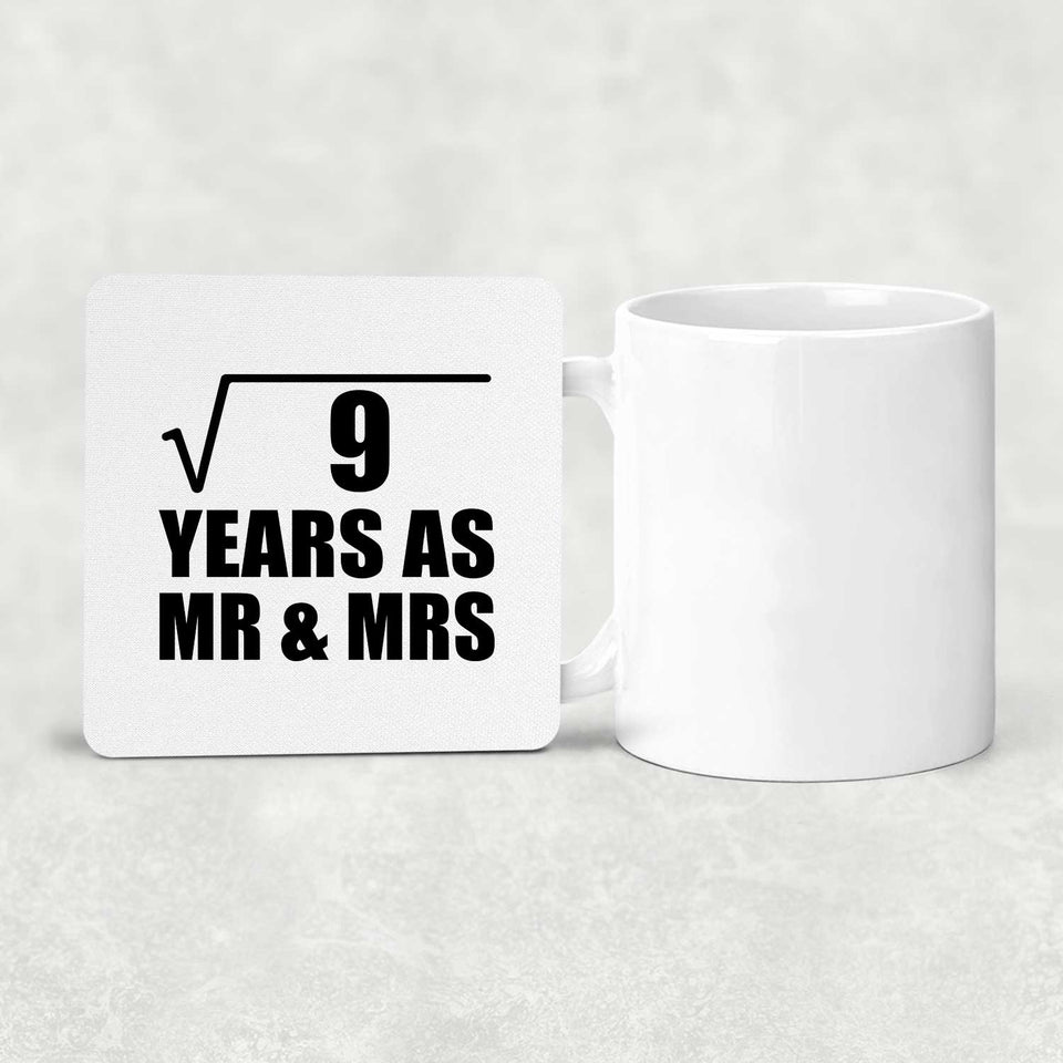 3rd Anniversary Square Root of 9 Years As Mr & Mrs - Drink Coaster