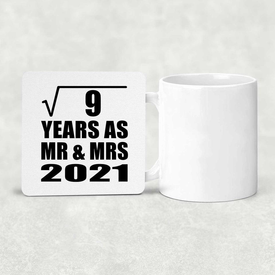3rd Anniversary Square Root of 9 Years As Mr & Mrs 2021 - Drink Coaster