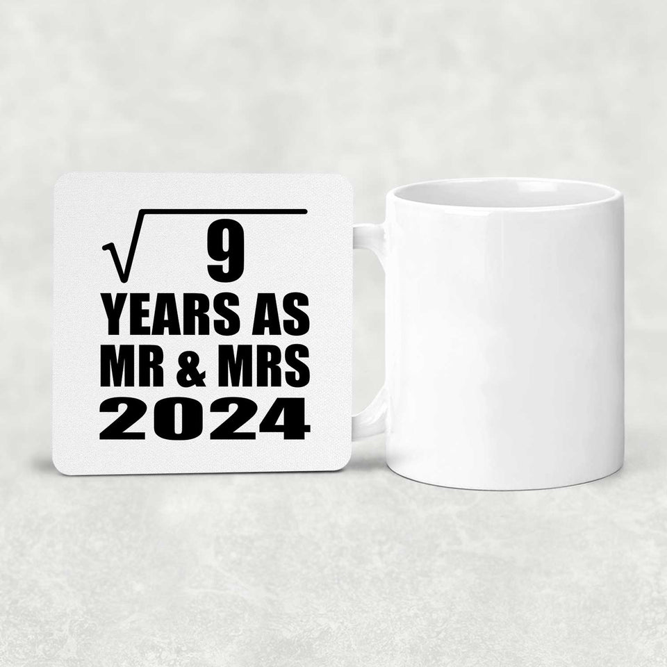 3rd Anniversary Square Root of 9 Years As Mr & Mrs 2024 - Drink Coaster