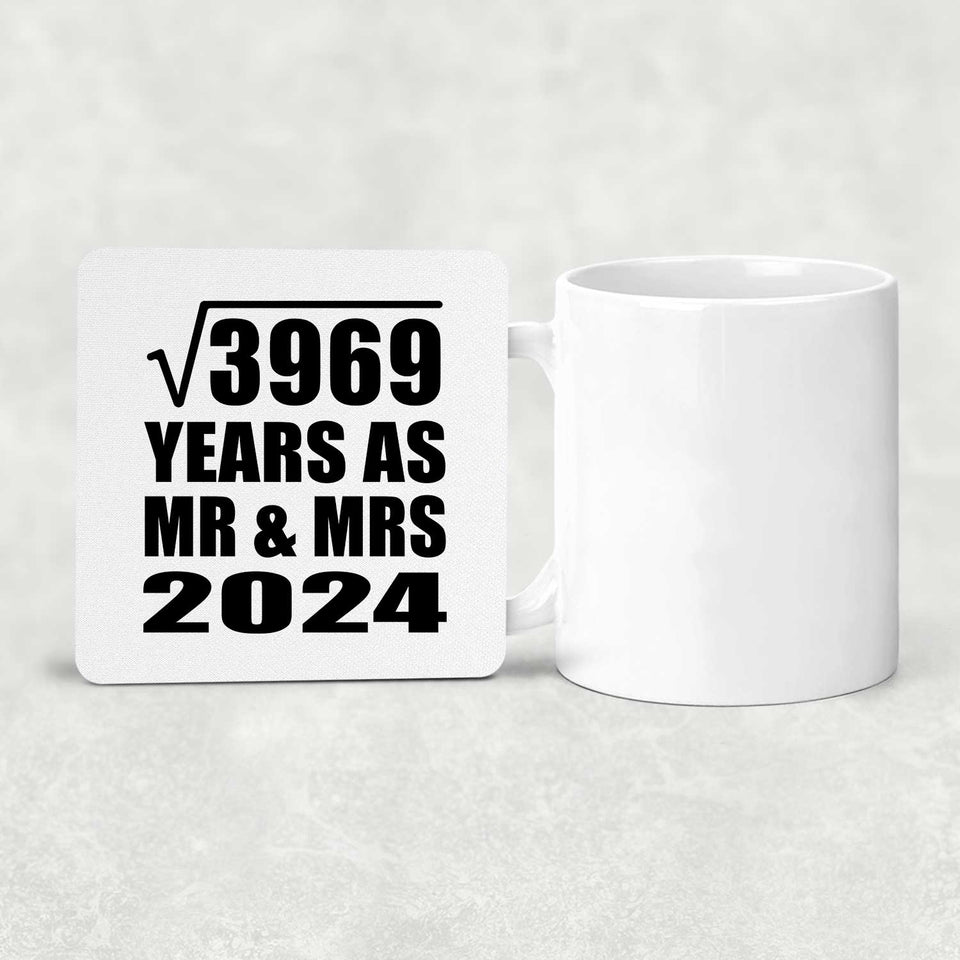 63rd Anniversary Square Root of 3969 Years As Mr & Mrs 2024 - Drink Coaster