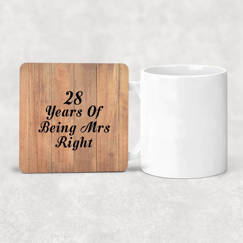 28th Anniversary 28 Years Of Being Mrs Right - Drink Coaster C