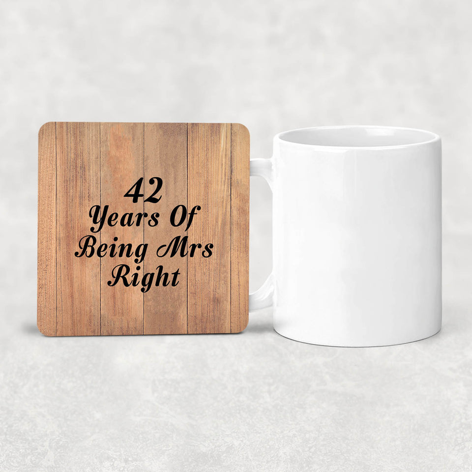 42nd Anniversary 42 Years Of Being Mrs Right - Drink Coaster C