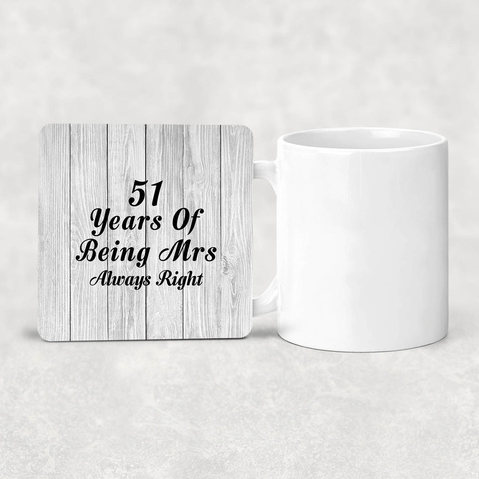 51st Anniversary 51 Years Of Being Mrs Always Right - Drink Coaster F