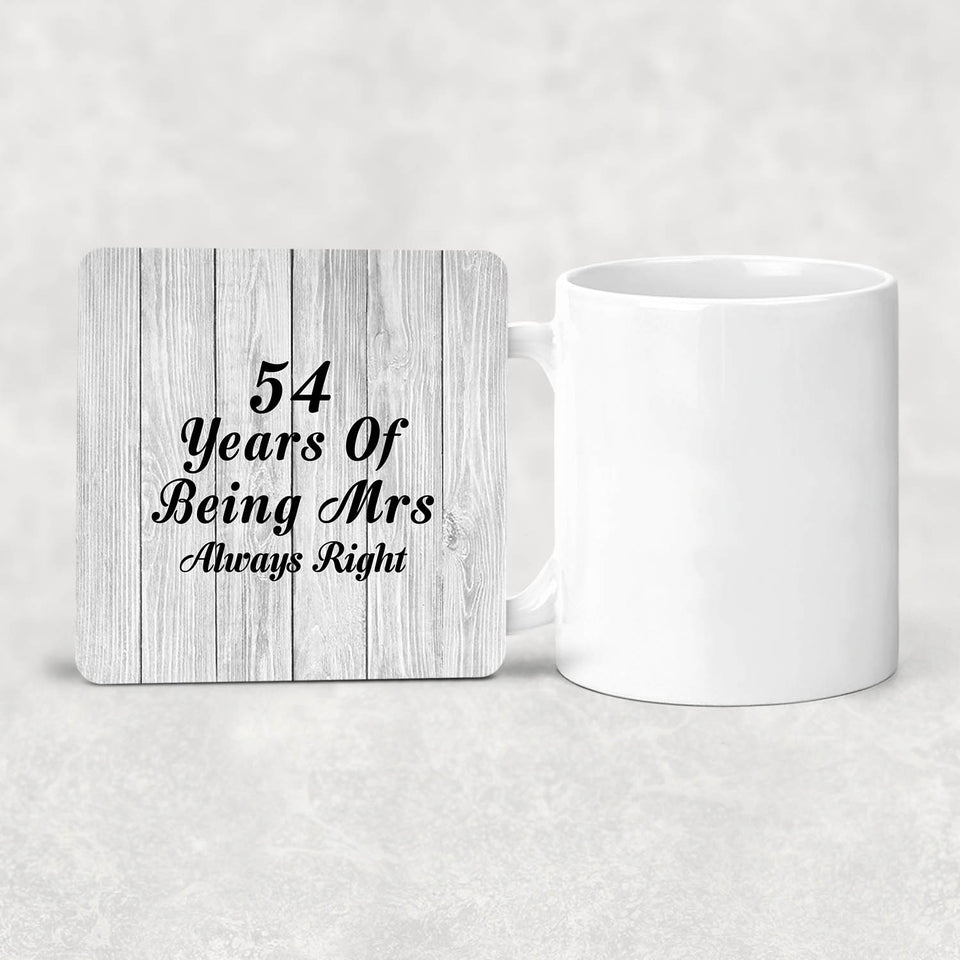 54th Anniversary 54 Years Of Being Mrs Always Right - Drink Coaster F