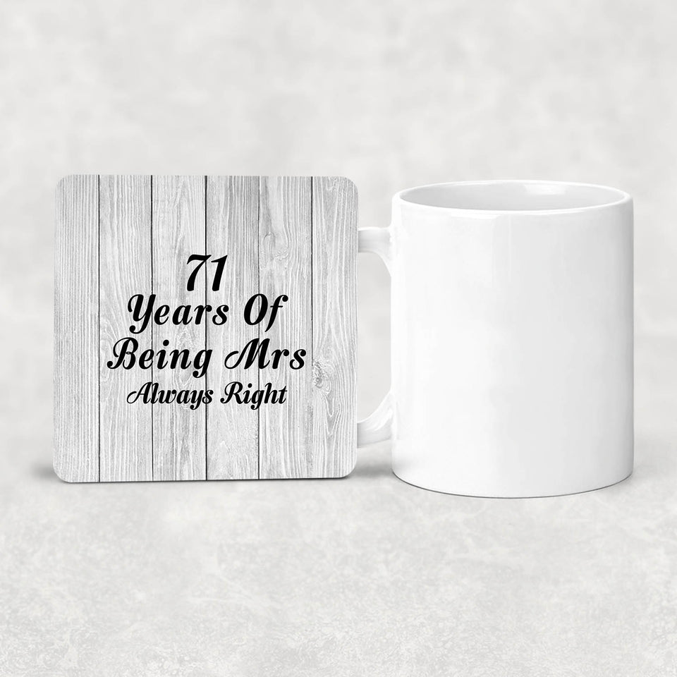 71st Anniversary 71 Years Of Being Mrs Always Right - Drink Coaster F