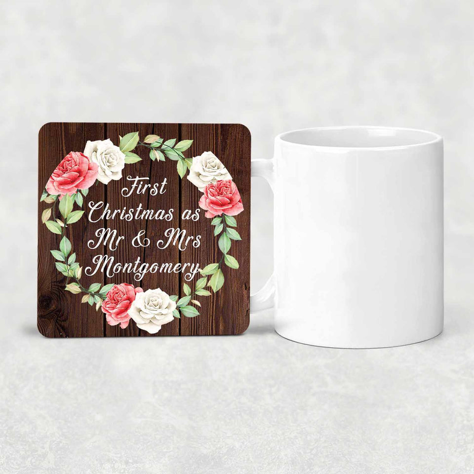 First Christmas As Mr & Mrs Montgomery - Drink Coaster A