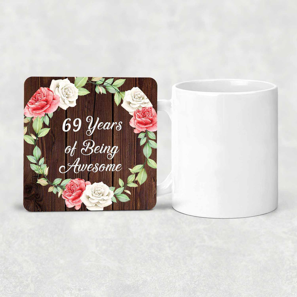 69th Birthday 69 Years Of Being Awesome - Drink Coaster A