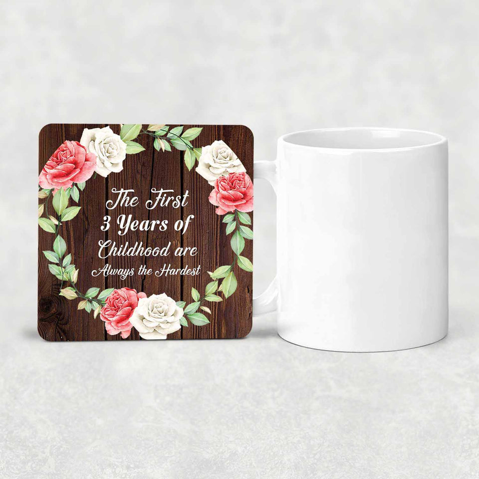 3rd Birthday First 3 Years of Childhood Are The Hardest - Drink Coaster A