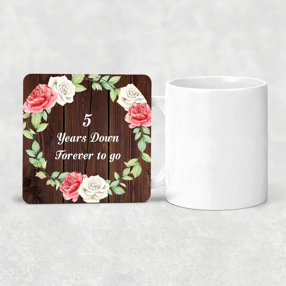 5th Anniversary 5 Years Down Forever to Go - Drink Coaster A