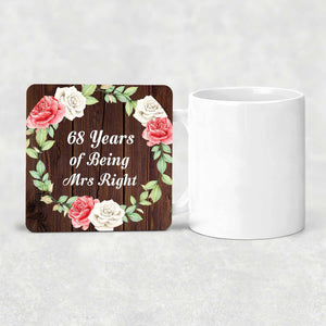 68th Anniversary 68 Years Of Being Mrs Right - Drink Coaster A