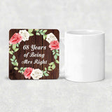 68th Anniversary 68 Years Of Being Mrs Right - Drink Coaster A